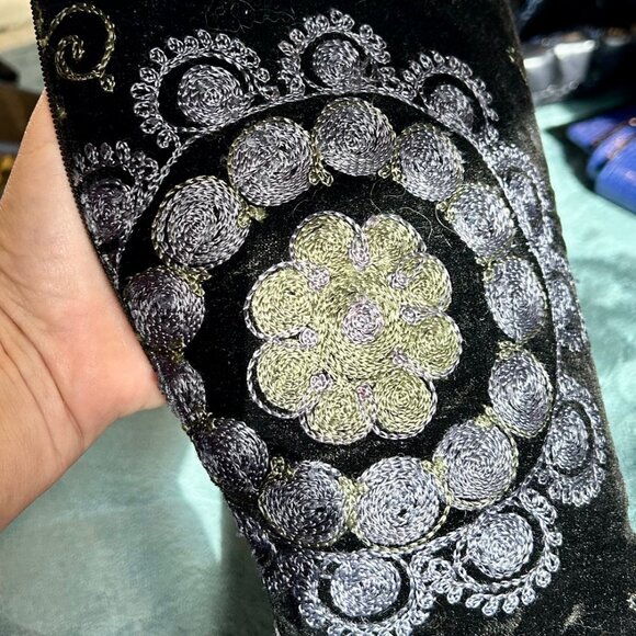 Erkan Demir - Artemis Black Velvet Boots w/ Stitched Embellishments -Sz. 38/ 7 - Picture 7 of 12